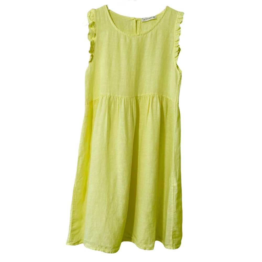100% Linen Sunshine Yellow Ruffle Sleeve Size Small/Medium